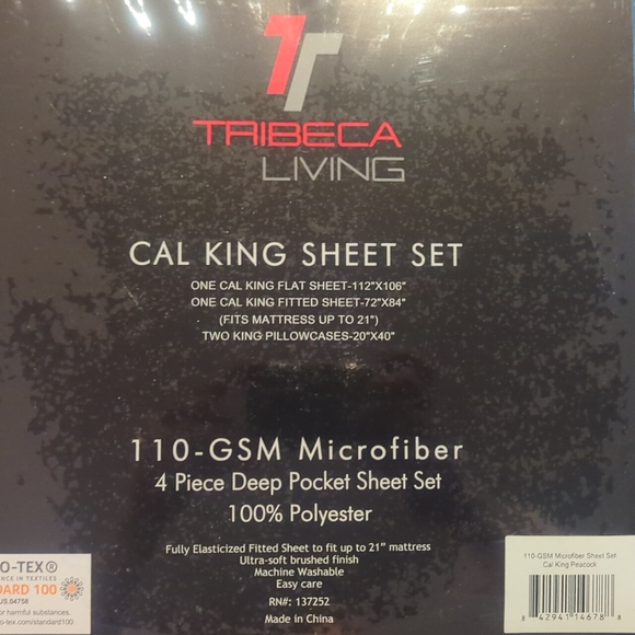 Tribeca Living 110 GSM Microfiber 4pc Deep Pocket Sheet Set in Real, Cal King - Picture 3 of 4